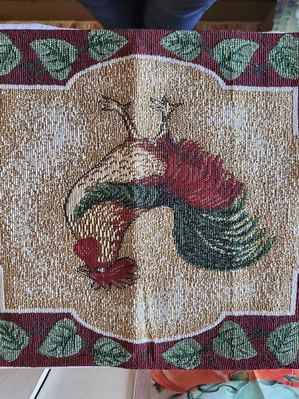 Rooster Tapestry Placemats - Green and Red